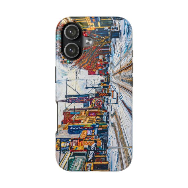 City Street Winter Phone Case — Durable Tough Case with Snowy Urban Tram Art